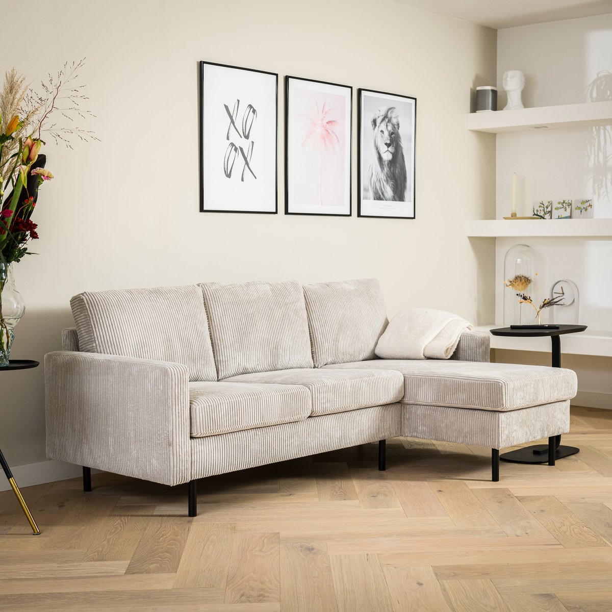 3 seater sofa cl l+r, fabric rib, rib920 natural