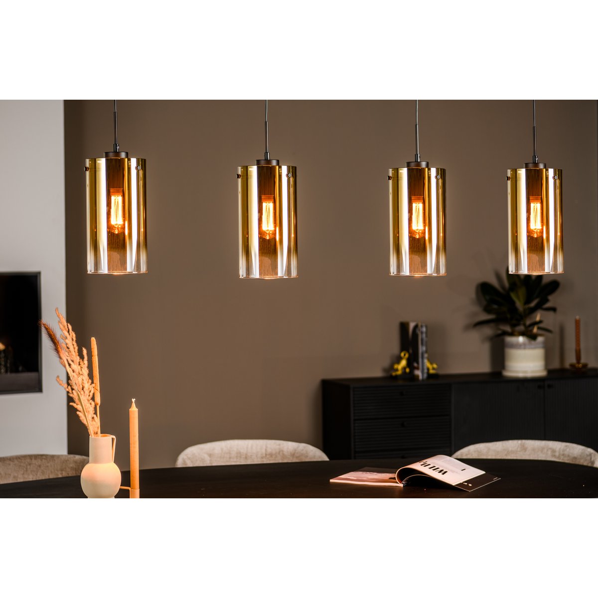 pendant lamp, 4-light, h850 gold