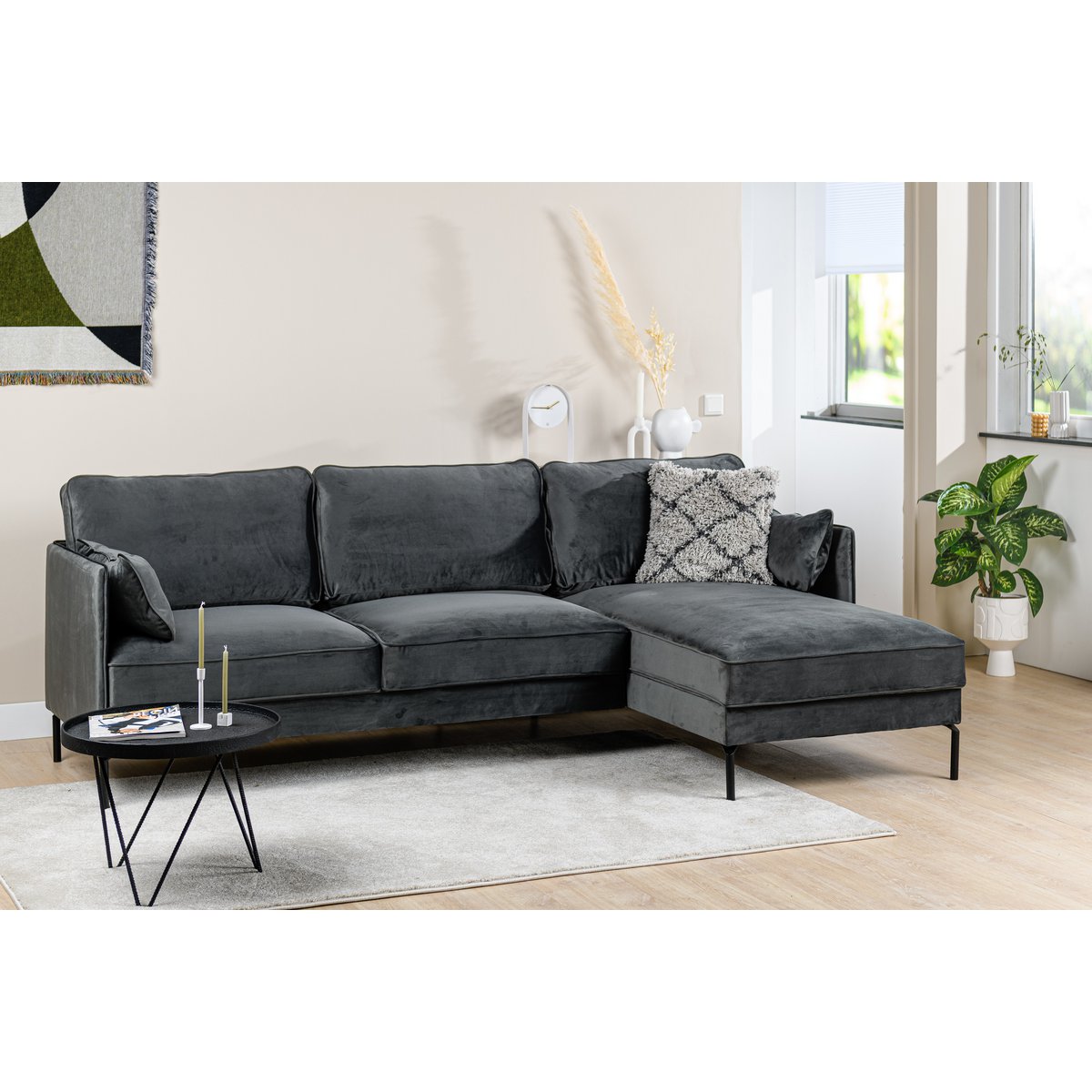 3-seater sofa cl right, fabric fashion velvet, f411 dark gray