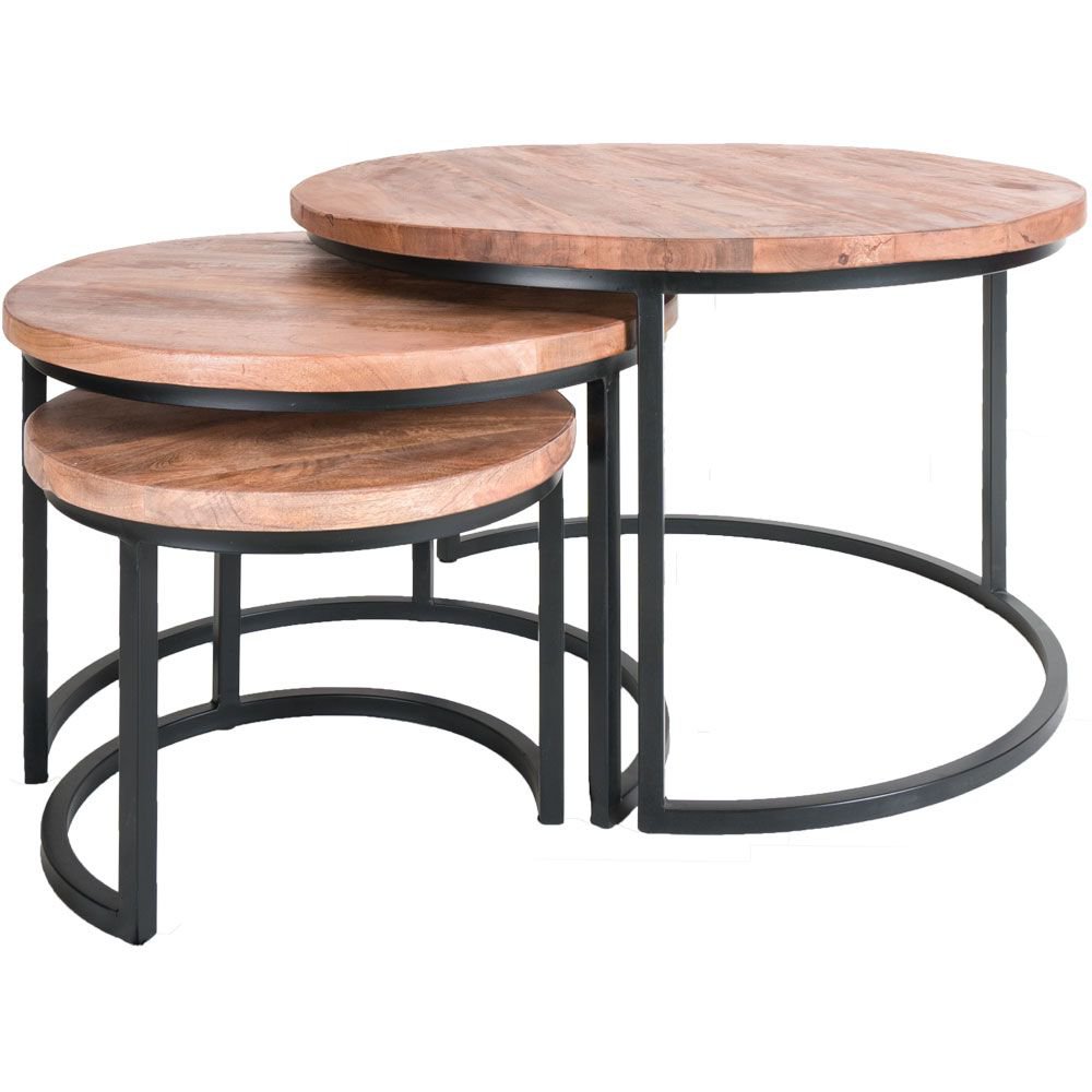 coffee table set of 3 - industrial coffee table set jan - mango wood