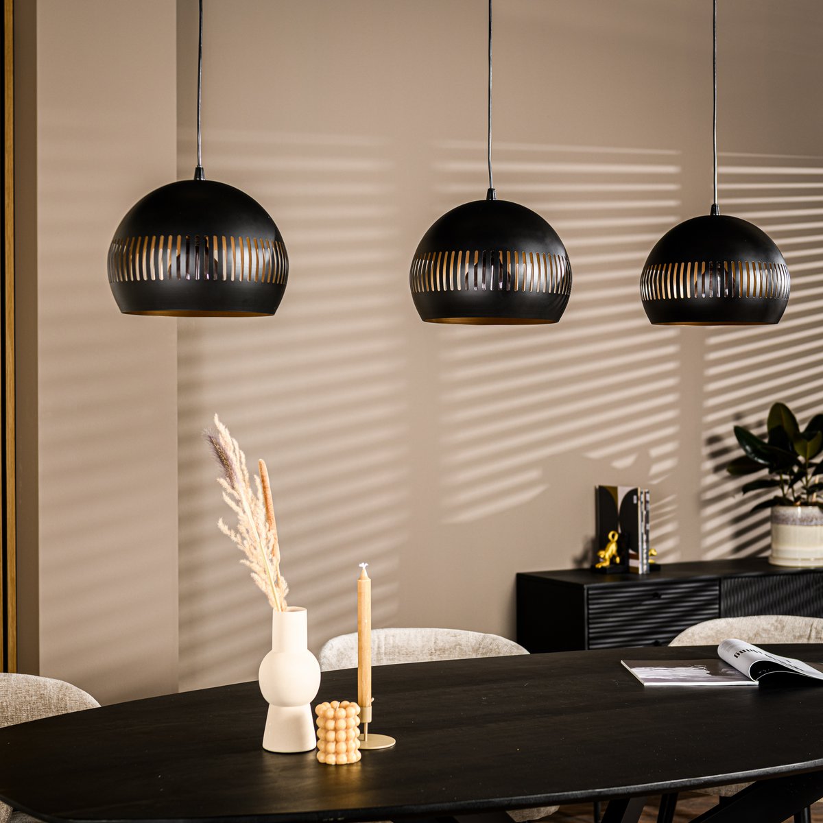 pendant lamp, 3-light, h340 black