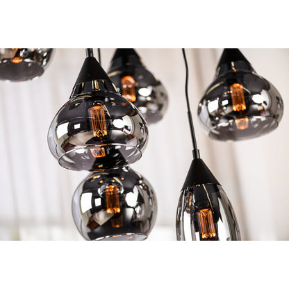 Pendant lamp, 9 lights, H340 smoked glass