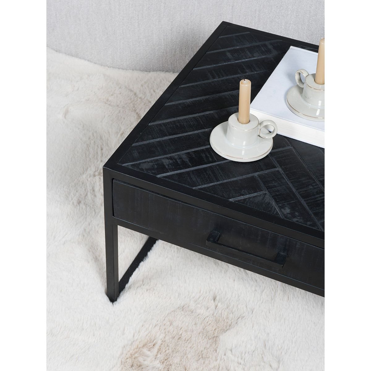 ruby herringbone coffee table - black mango wood - set of 2