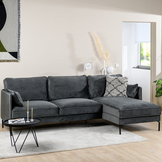 3-seater sofa CL right, fabric Fashion Velvet, F411 dark gray