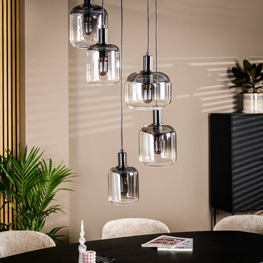 Pendant lamp, 5 lights, H340 smoked glass