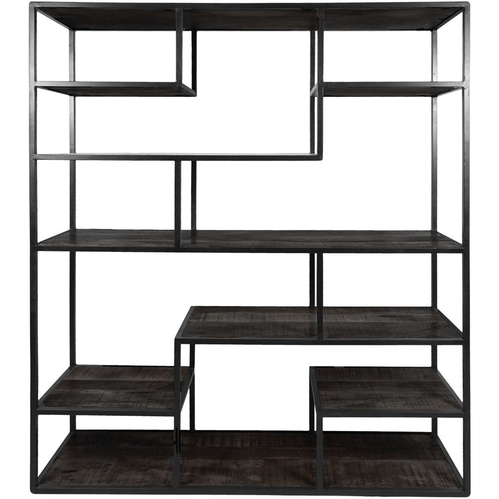 huub black mango wood shelving unit 210 x 145 cm – room divider