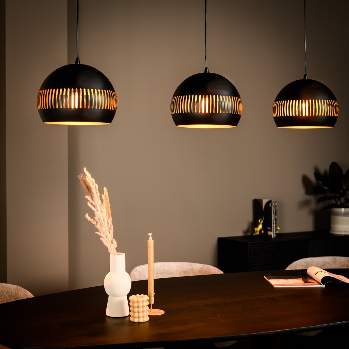 pendant lamp, 3-light, h340 black