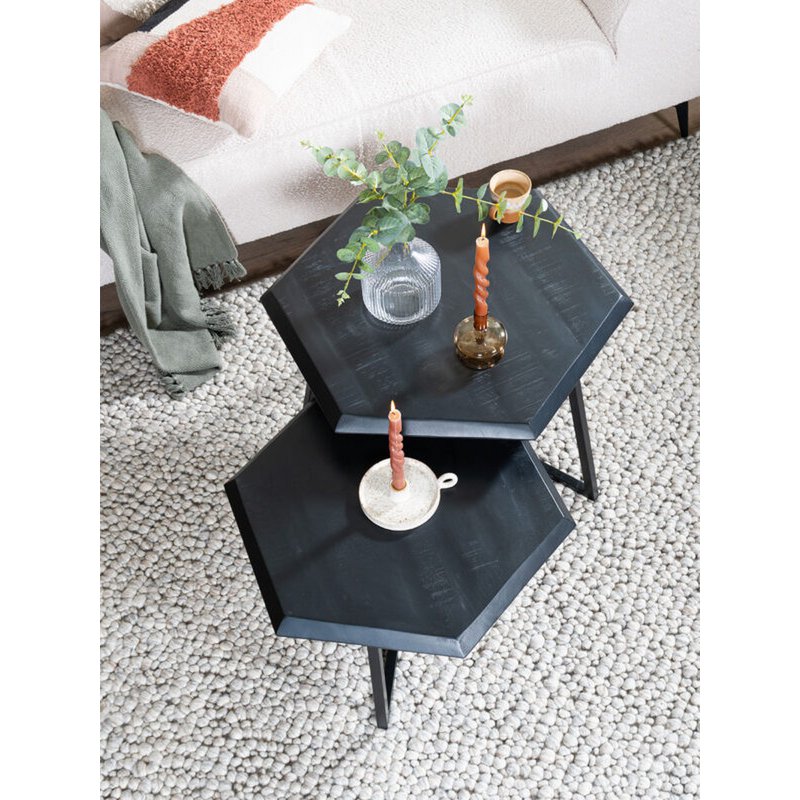 kiara coffee table - set of 2 - octagonal tables - black mango wood