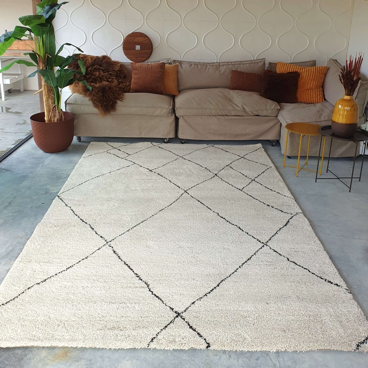 berber rug lines beige/brown/cream 200x290cm