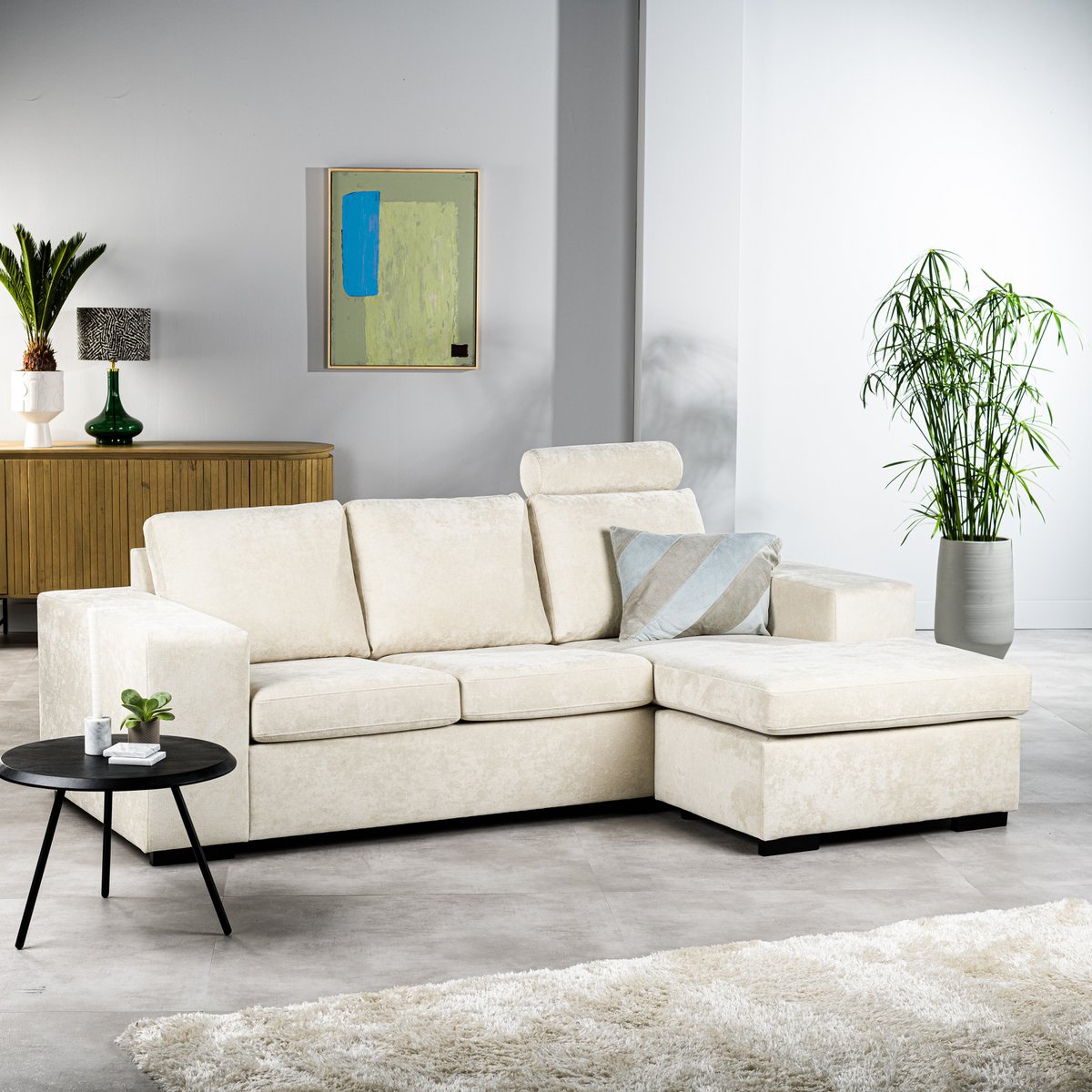 3 seater sofa cl l+r, with headrest, fabric hotel chique, h460 beige