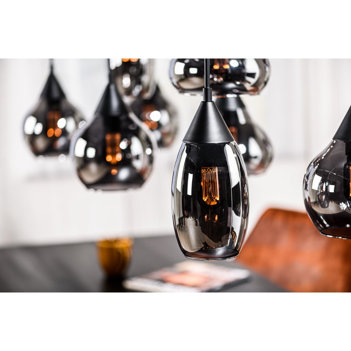 hanglamp, 8-lichts, h340 rookglas