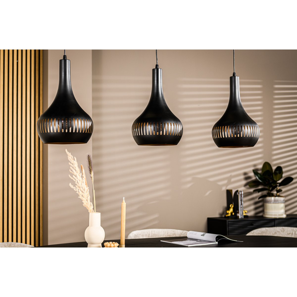 pendant lamp, 3-light, h340 black