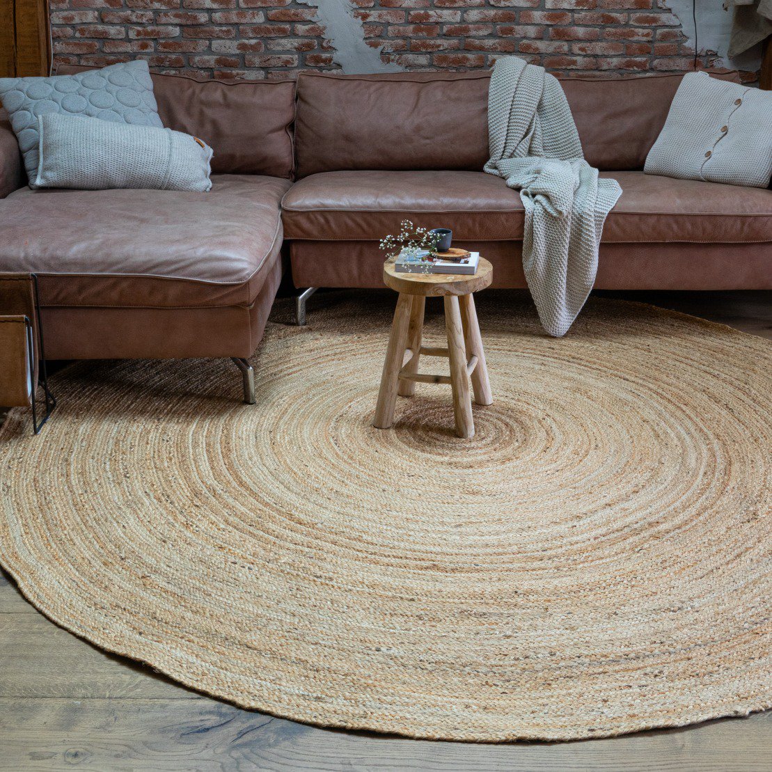 jute rug round 300cm natural
