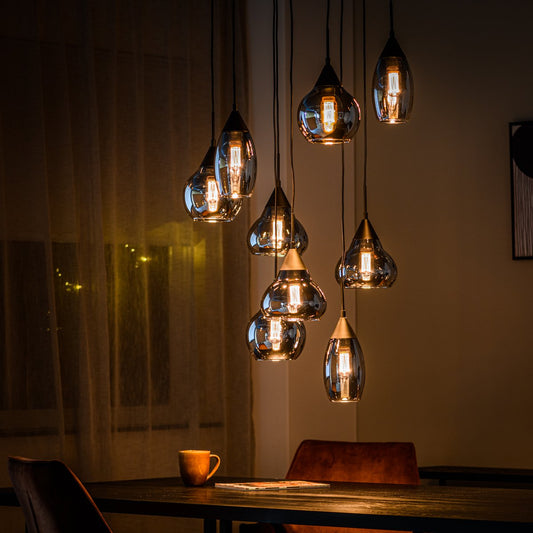 Hanglamp, 9-lichts, H340 rookglas
