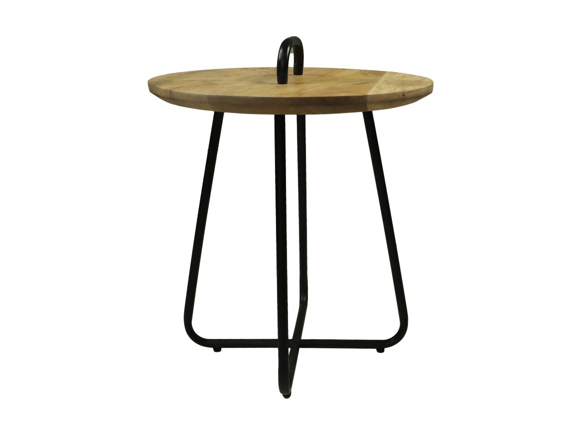 side table with handle - ø45x55 - natural/black - mango wood/metal