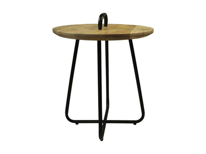 Side table with handle - ø45x55 - Natural/black - Mango wood/metal