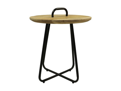 Side table with handle - ø45x55 - Natural/black - Mango wood/metal