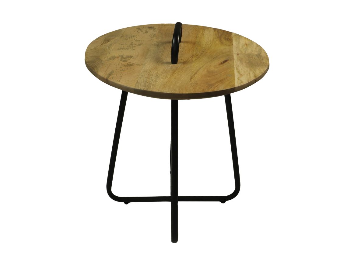 side table with handle - ø45x55 - natural/black - mango wood/metal