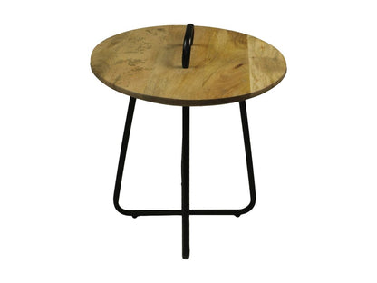 Side table with handle - ø45x55 - Natural/black - Mango wood/metal