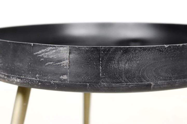 side table ventura - ø60 cm - mango wood/iron - black wash/antique gold