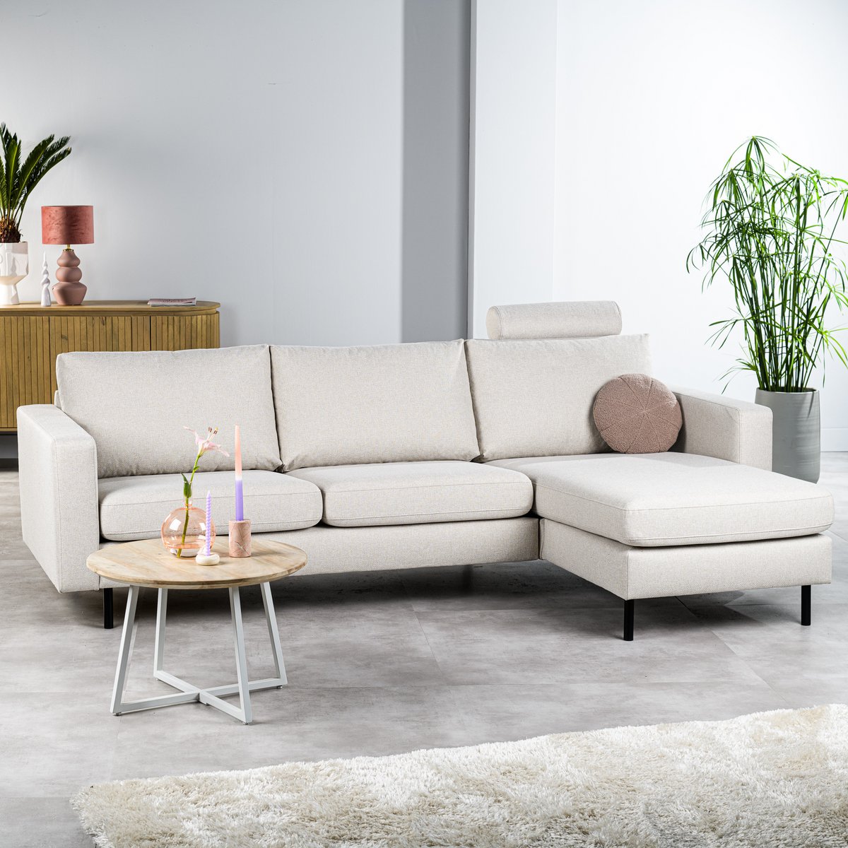 3 seater sofa cl l+r, with headrest, dillon fabric, d820 ivory