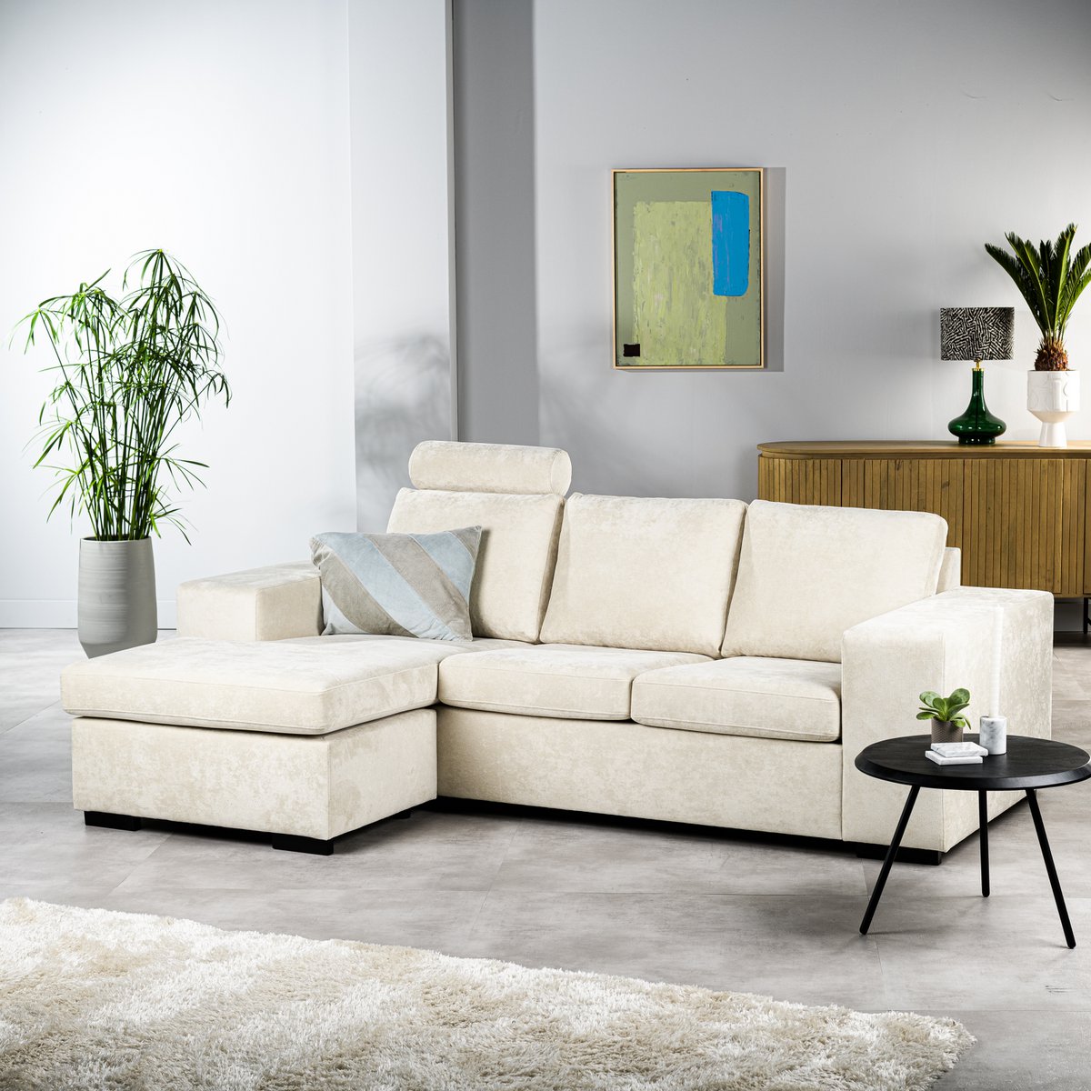 3 seater sofa cl l+r, with headrest, fabric hotel chique, h460 beige