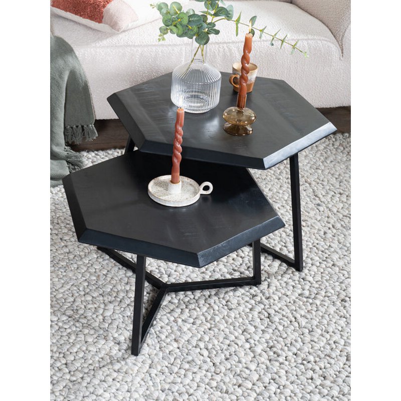 kiara coffee table - set of 2 - octagonal tables - black mango wood