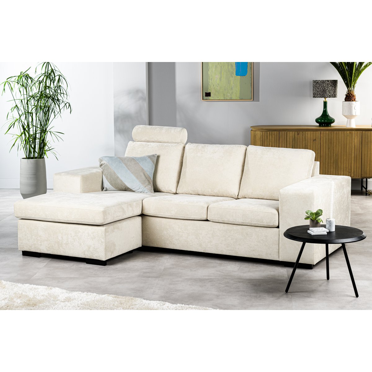 3 seater sofa cl l+r, with headrest, fabric hotel chique, h460 beige