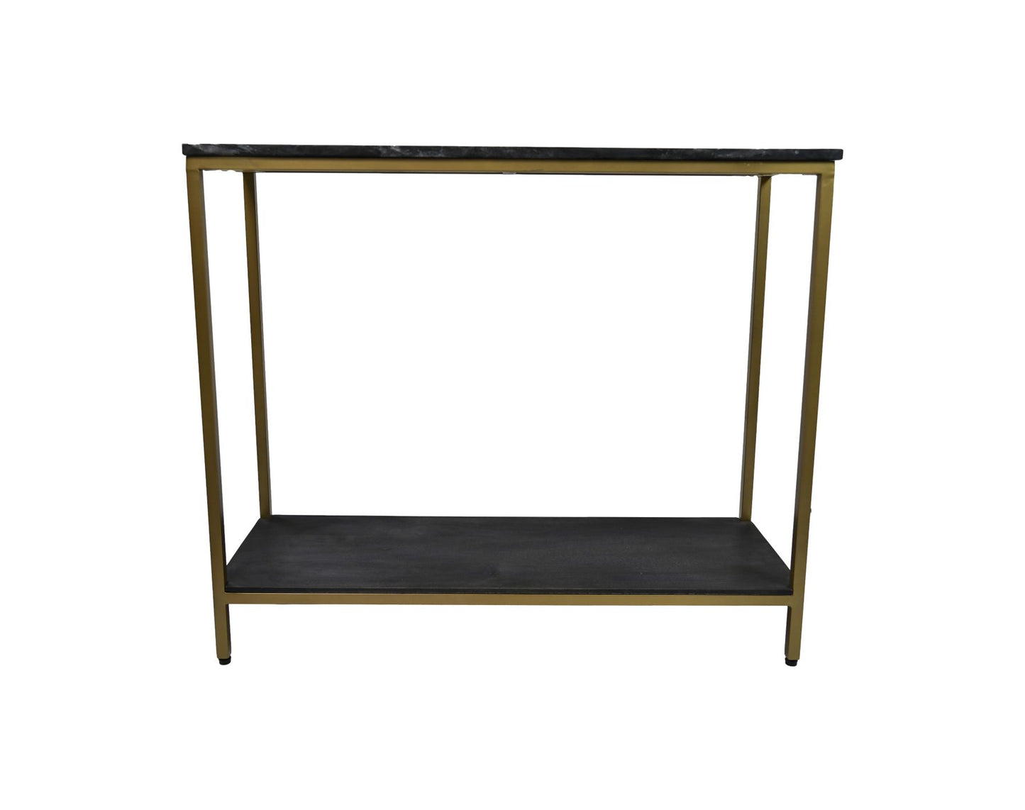 console tafel - 100x35x86 - zwart/goud - marmer/metaal/mangohout