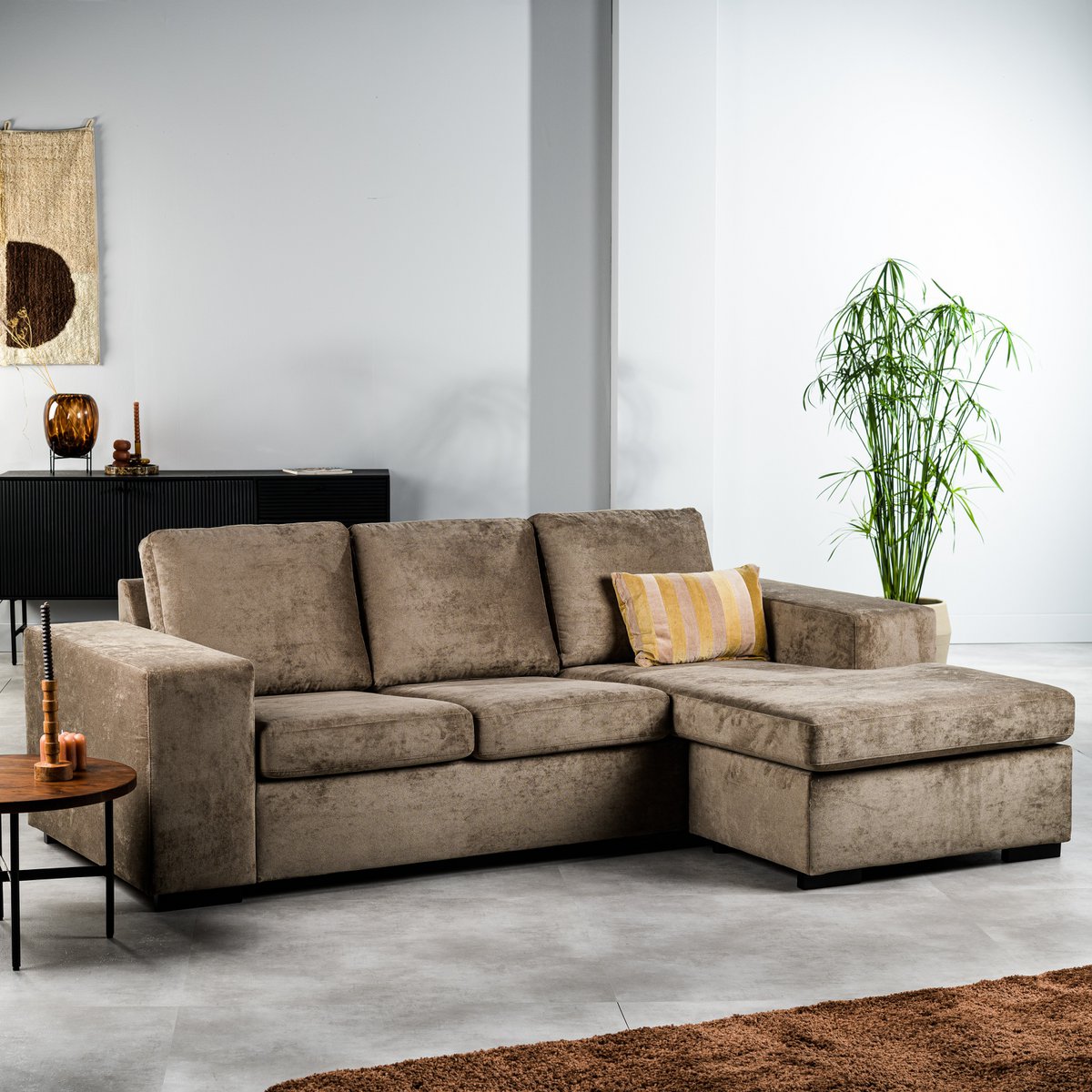 3 seater sofa cl l+r, fabric hotel chique, h430 brown