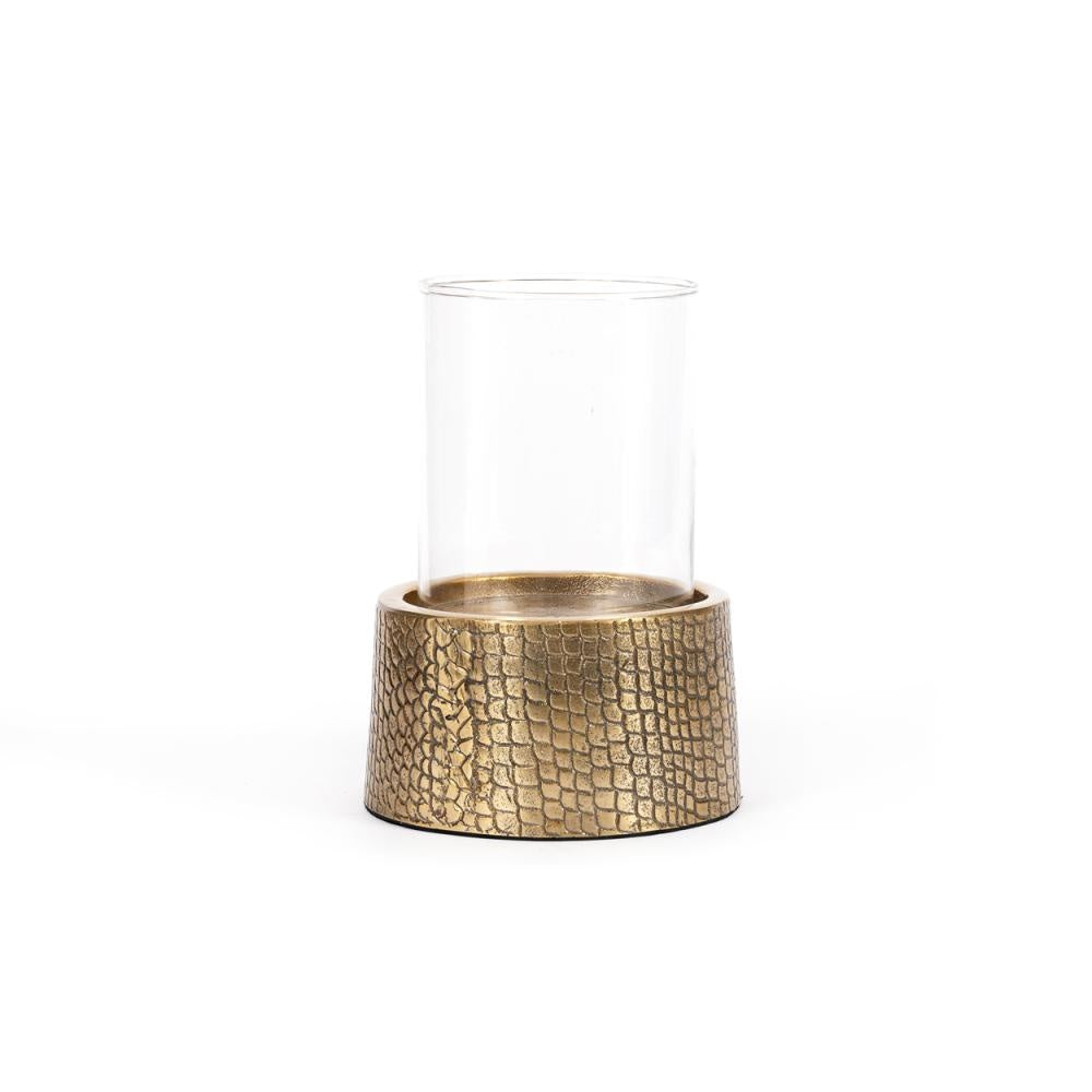 the croco candle holder with glass - brass - l