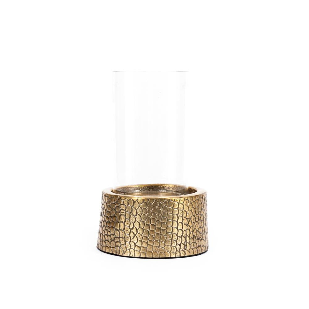 the croco candle holder with glass - brass - m