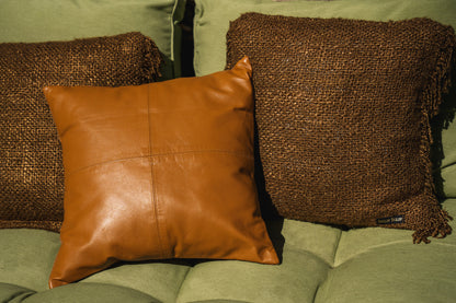 The Four Leather Panel Cushion Cover - Black - 60x60