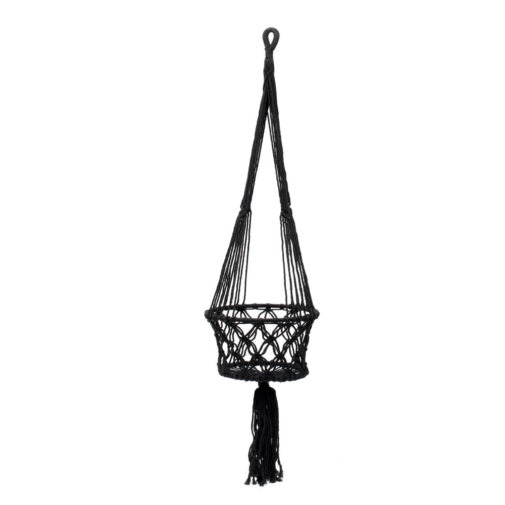 the macrame plant hanger - black - l