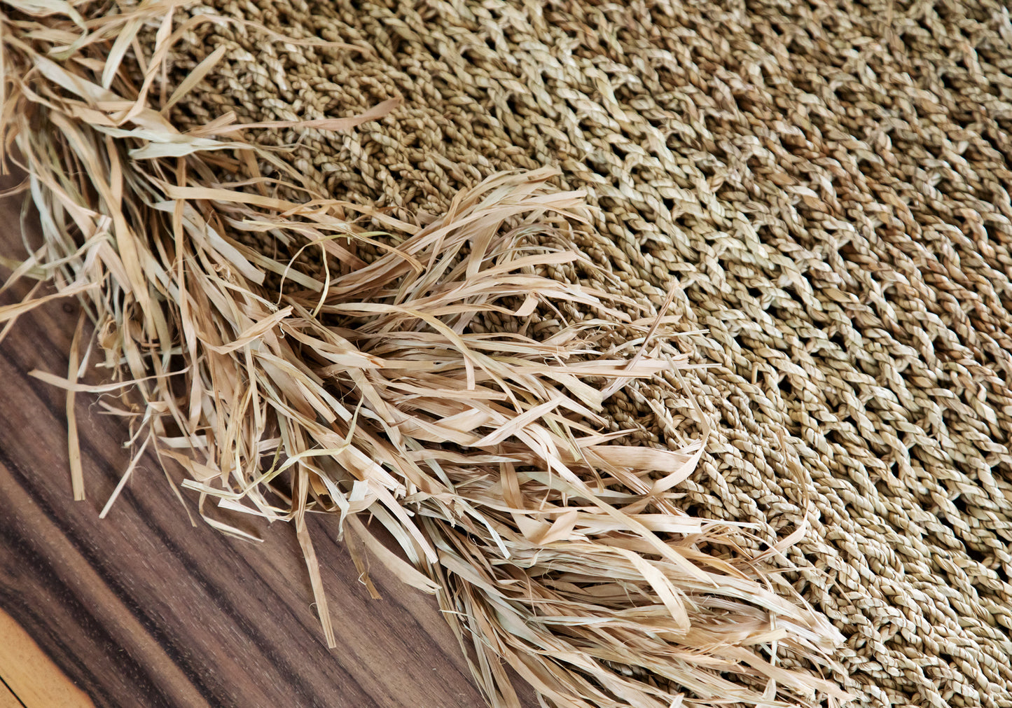 de raffia fringed tapijt - naturel - 180x240