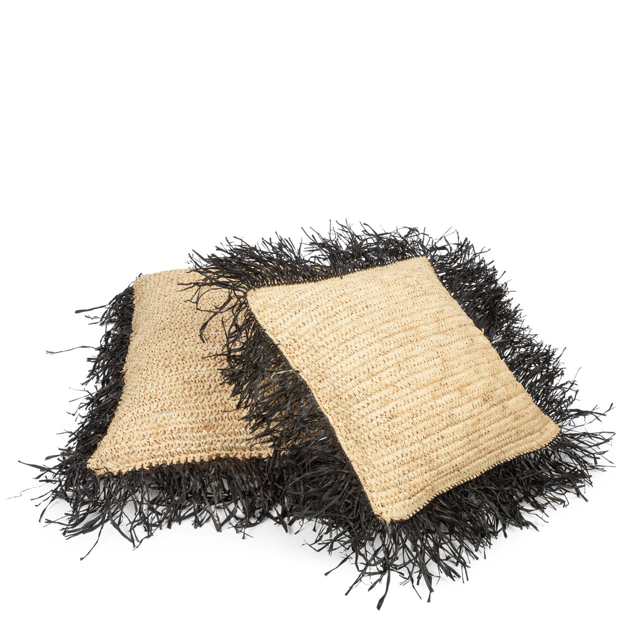 the raffia cushion cover - square - natural black - 40x40