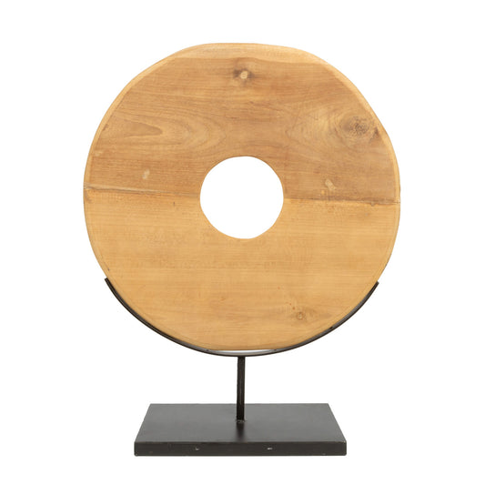 De Teak Disc op Stand - L