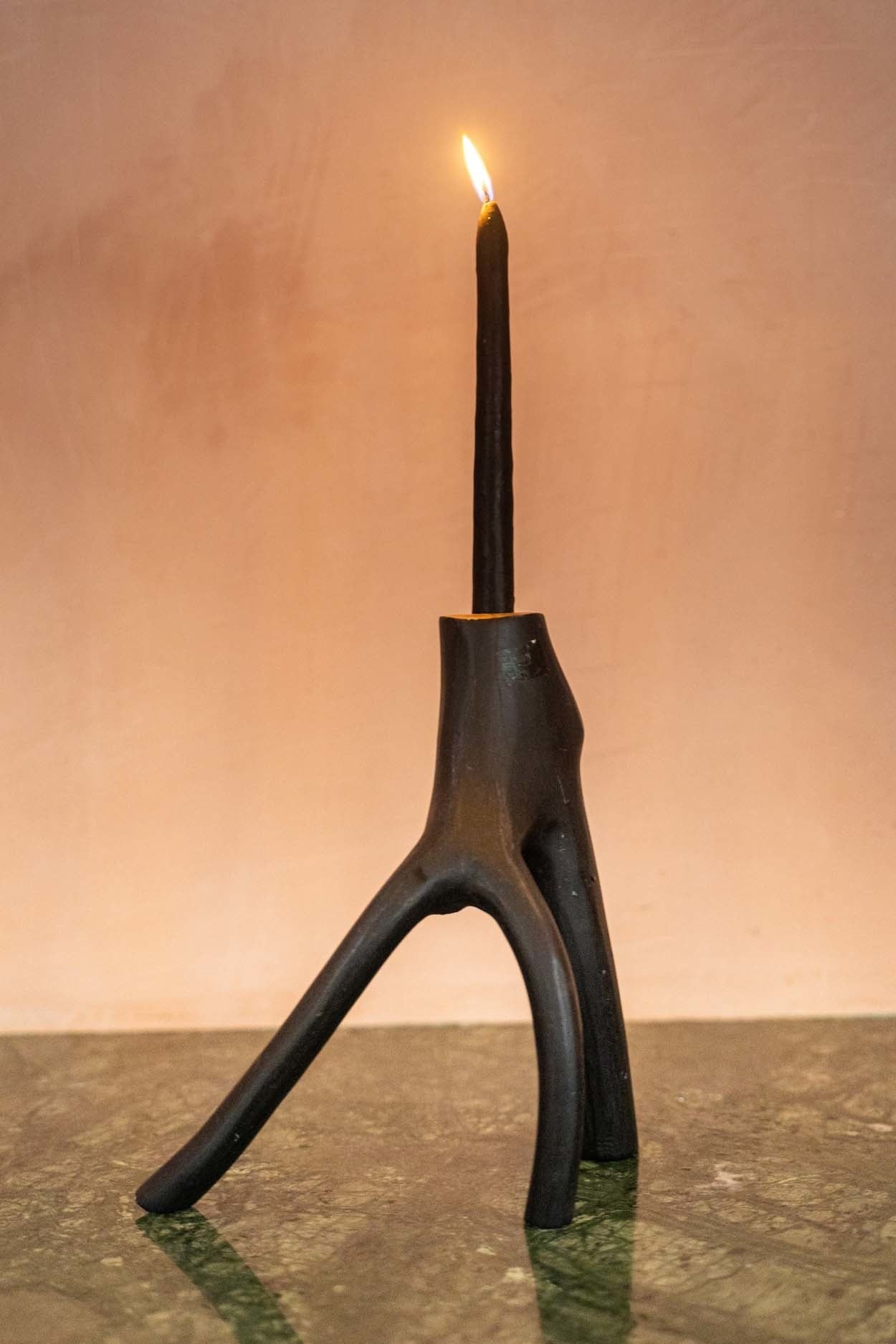 the triple twig candle holder - black