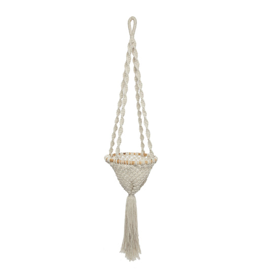 De Twisted Macrame Planthanger - Naturel Wit - L