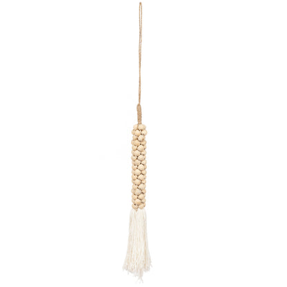 The Wooden Beads with Cotton Hanging Decoration - White