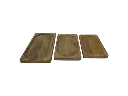 Decoratieve dienbladen - Naturel - Mangohout - Set van 3