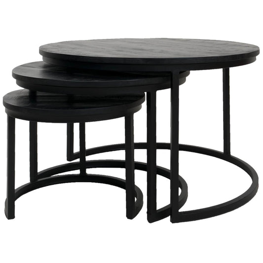 Coffee Table Set of 3 - Industrial Coffee Table Set Jan - Black Top