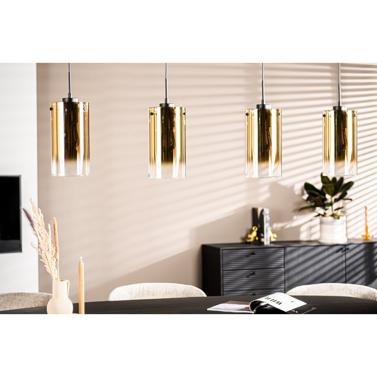 pendant lamp, 4-light, h850 gold