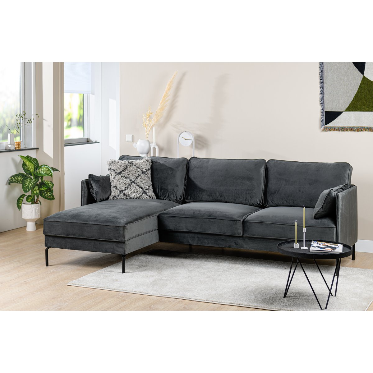 3 seater sofa cl left, fabric fashion velvet, f411 dark gray