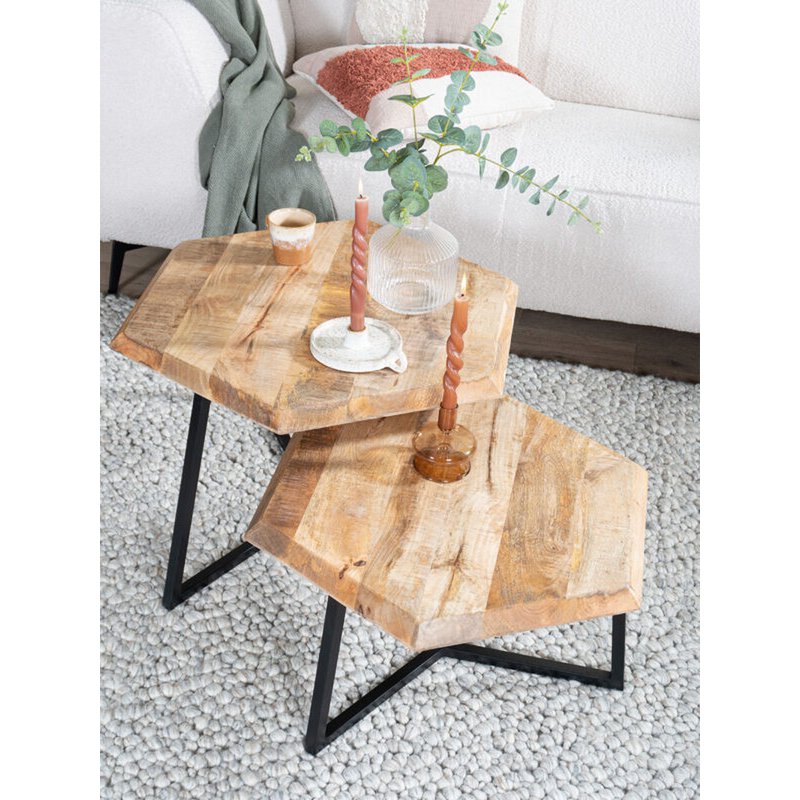 coffee table kiara - set of 2 - octagonal tables - mango wood