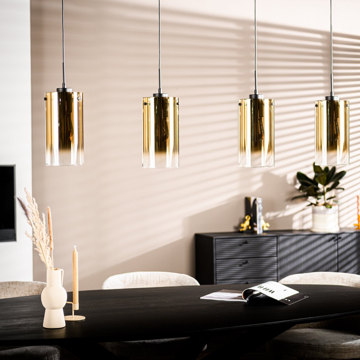 pendant lamp, 4-light, h850 gold