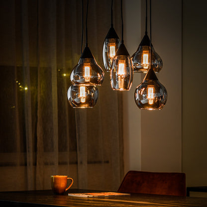 Hanglamp, 6-lichts, H340 rookglas