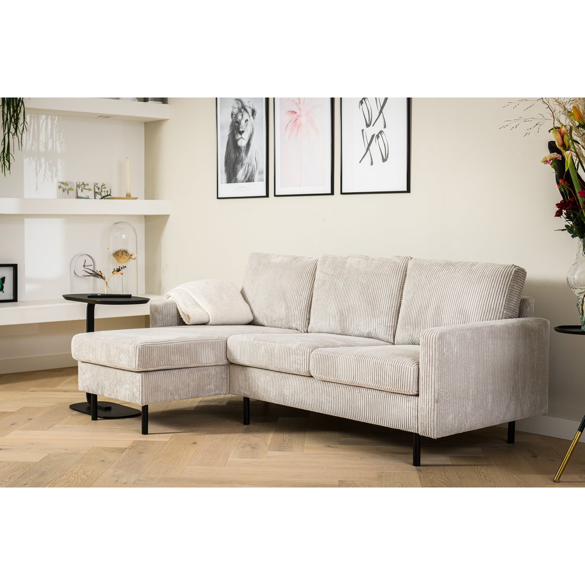 3 seater sofa cl l+r, fabric rib, rib920 natural