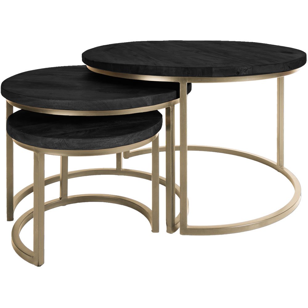 coffee table set of 3 - industrial coffee table set jan - black/gold