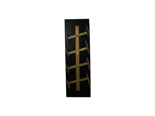 Hanging wine rack 4 bottles - 20x13x65 - Black/gold - Mango wood/metal